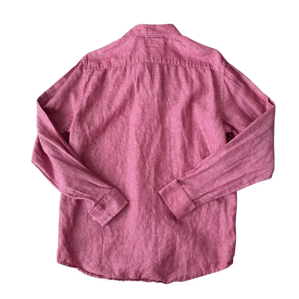 Banana Republic Linen Slim Fit Shirt L Pink Linen Blend Button Up Coastal Resort